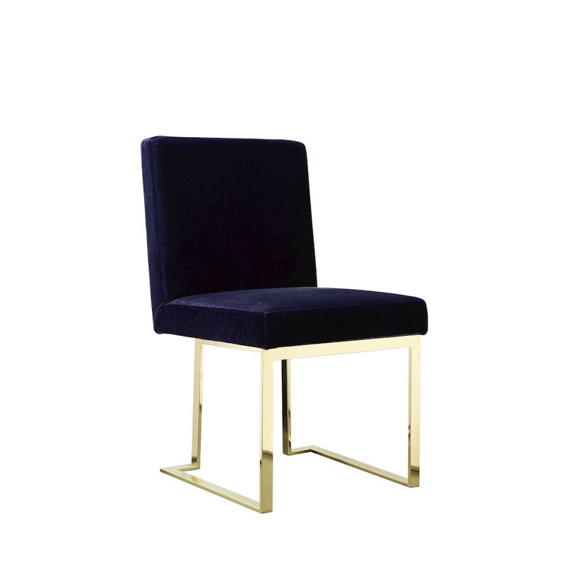 Pangea Home Gold Dexter Side Chair Velvet Navy (Set Of 2)
