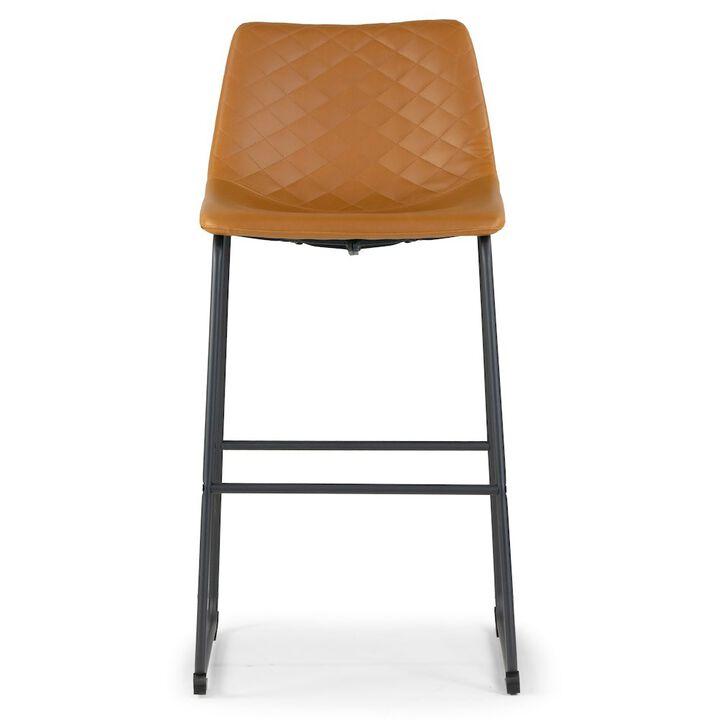 Glamour Home Set of 2 Ave Iron Frame Cappuccino Brown Faux Leather Bar Stool with Stitching