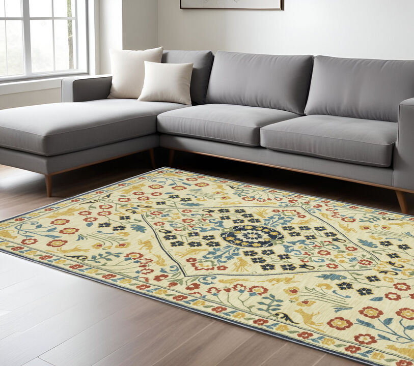 HomeRoots And Burnt Oriental Area Rug With Fringe