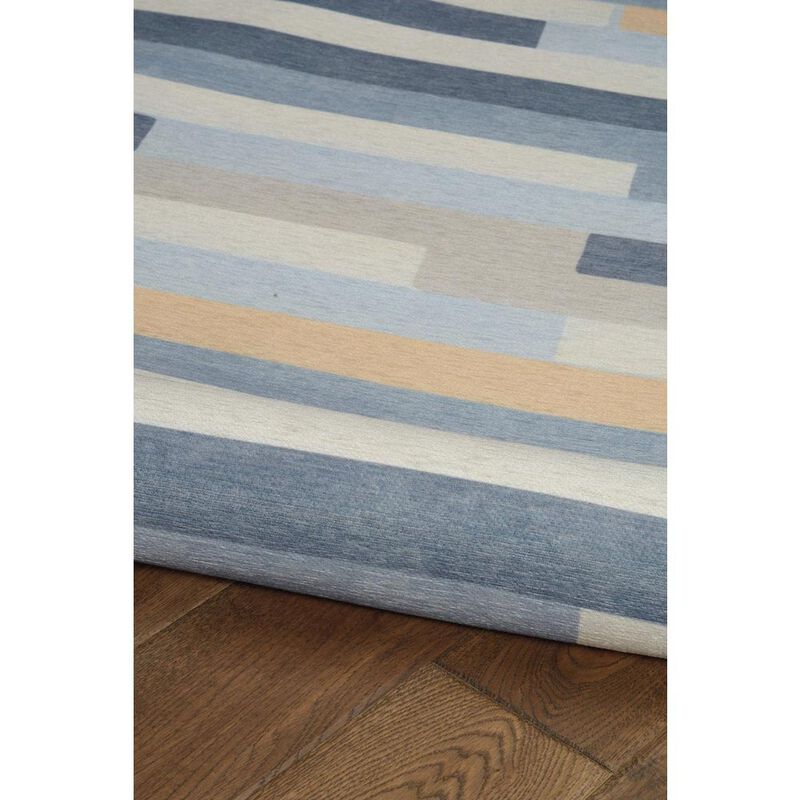 Linon Outdoor Washable Miami Ivory & Blue, Rug image number 2