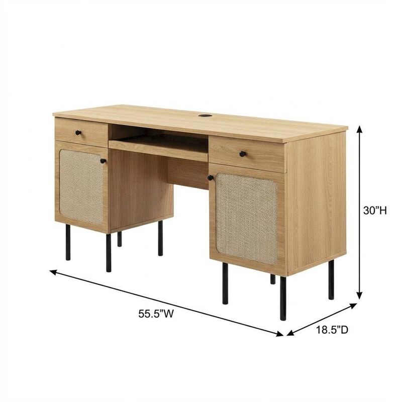 Modern Office Desk In Neutral Finish With Spacious Work Surface image number 2