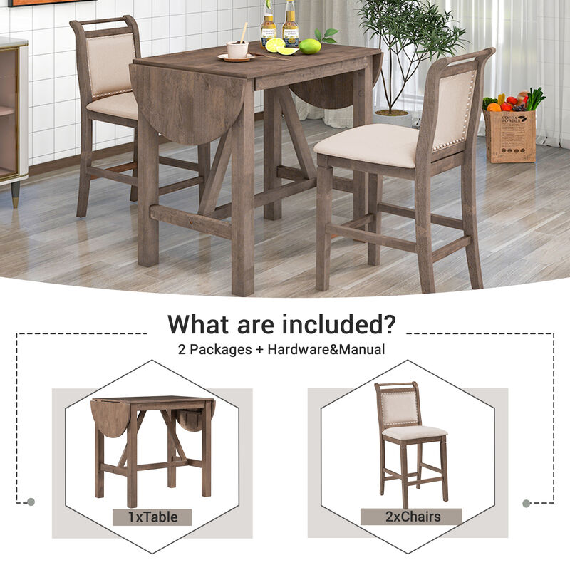 Merax 2-Seater Drop Leaf Kitchen Table Set with Folding Half-Round Sides, Rubber Wood Construction image number 5