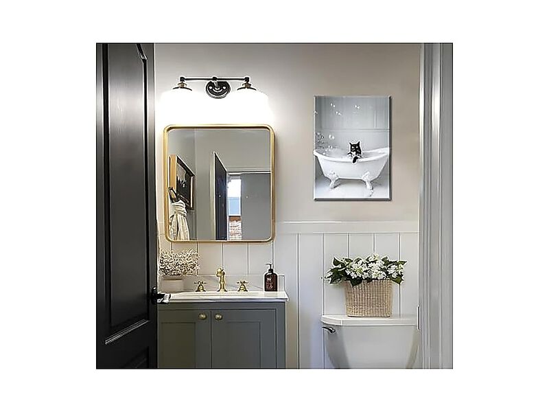 Bathroom Black Cat Canvas Wall Art Funny White Animal Poster Lovers Decor image number 3