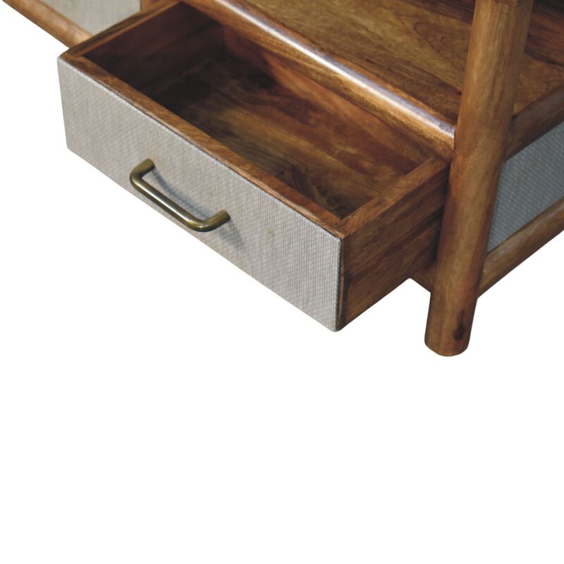 Artisan Furniture Solid Wood Solara Rattan Coffee Table, 2 Drawers, and Shelf, Gray and Brown image number 6