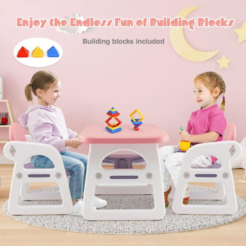 Hivvago Kids Table and Chair Set with Building Blocks