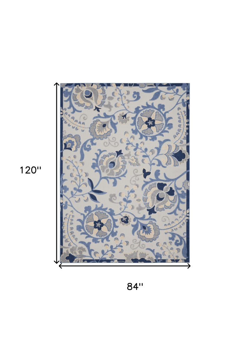 HomeRoots 7' X 10' Blue Gray And Navy Blue Floral Indoor Outdoor Area Rug image number 5
