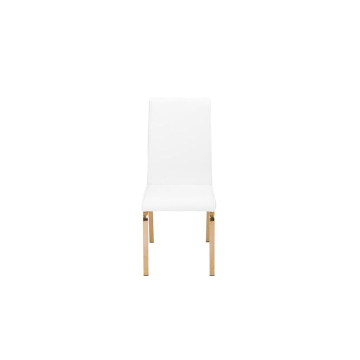 Faux Leather Dining Side Chairs, Chrome Gold Legs (Set of 2) - White