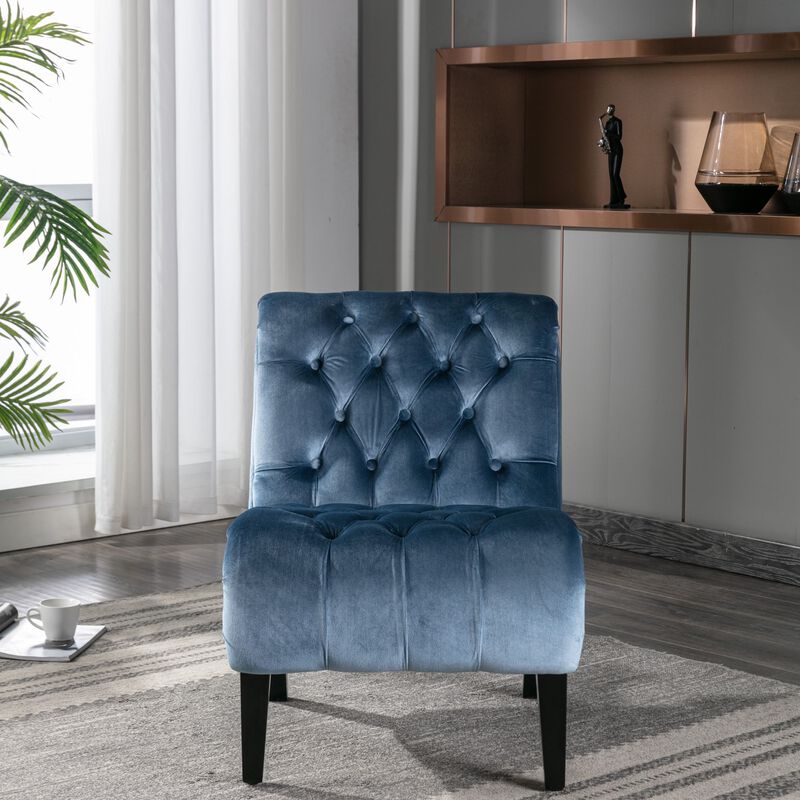 Modern Velvet Accent Chair, Armless Button Tufted Upholstered Barrel Chair with Wood Legs for Living Room, Bedroom, Office image number 2