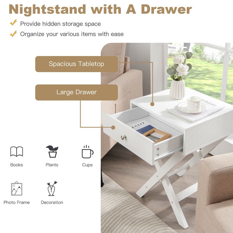 Modern X-Shaped Nightstand with Drawer for Living Room Bedroom image number 7