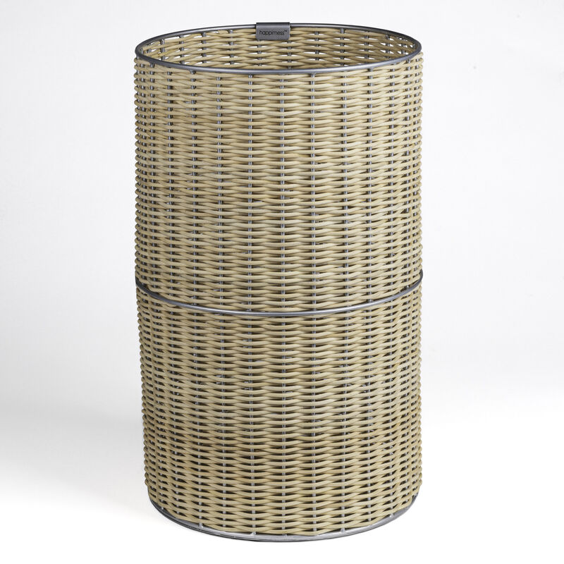 Cecil Modern Faux Wicker Cylinder Waste Basket