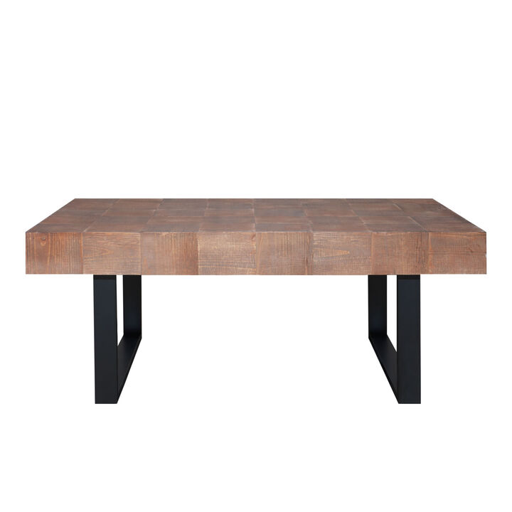 GOODSILO Rustic Industrial Handcrafted Wood Coffee Table with Metal Legs and Parquet Style Surface
