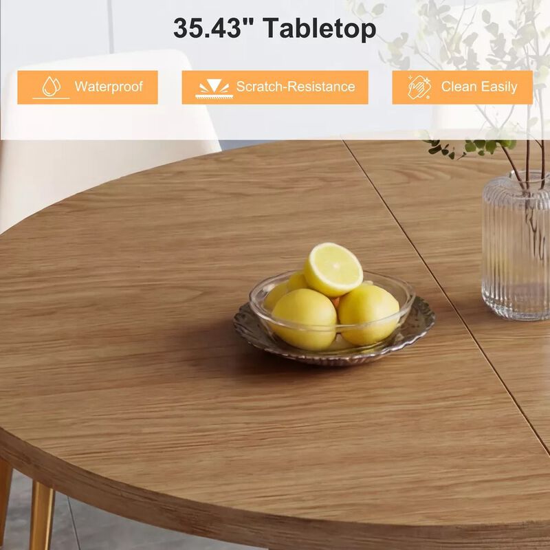 Vipbear 35.43" Round Dining Table for 4, Modern Wooden Kitchen Table with Built-in Storage Shelves image number 5