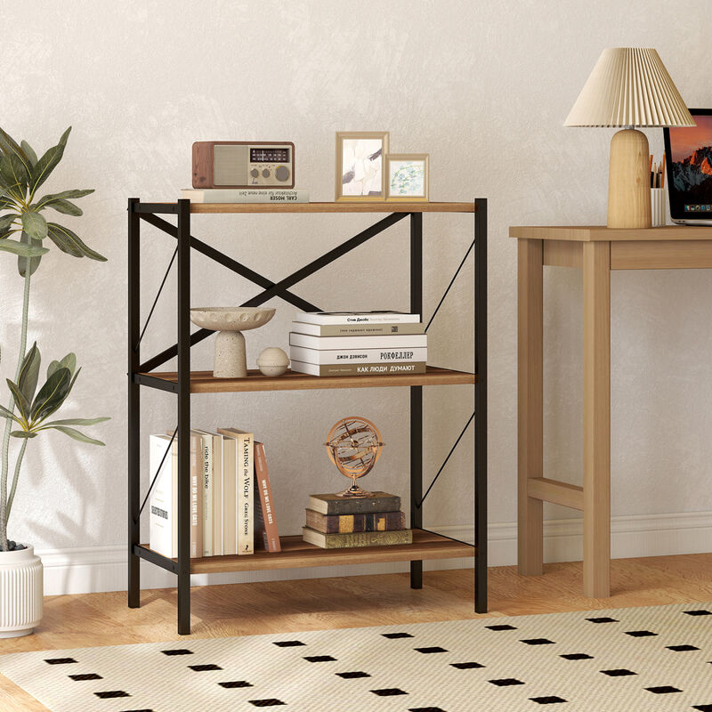 Heavy Duty 3 Tier Bookcase with Metal Frame, Open Display Rack image number 1