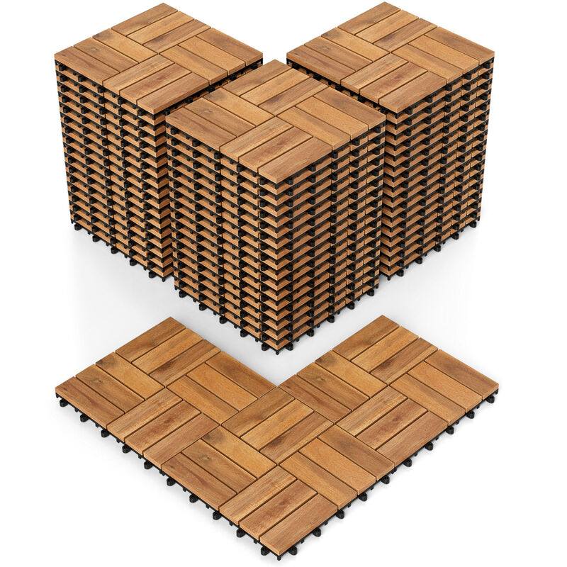 Acacia Wood Interlocking Deck Tiles 54 Piece Set for Balcony Patio and Garden-Natural image number 3