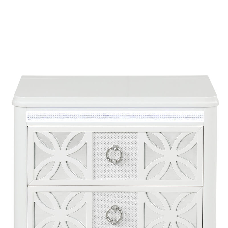 Abigale Nightstand with 2 Drawers, Patterned Fronts and Integrated LED Lighting image number 2
