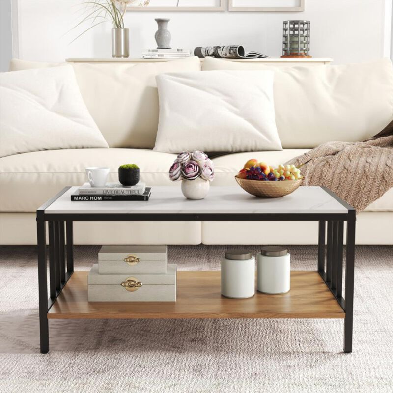 Hivvago 2 Tier Coffee Table with Sintered Stone Tabletop