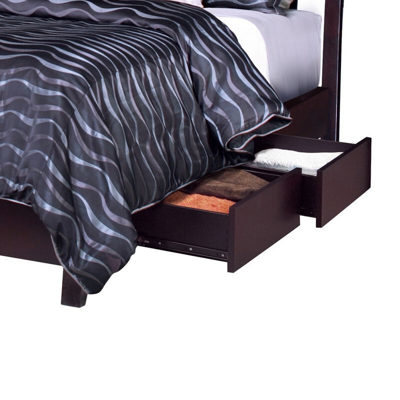 Fang California King Bed, Storage, Tropical Mahogany Wood, Espresso Brown - Benzara