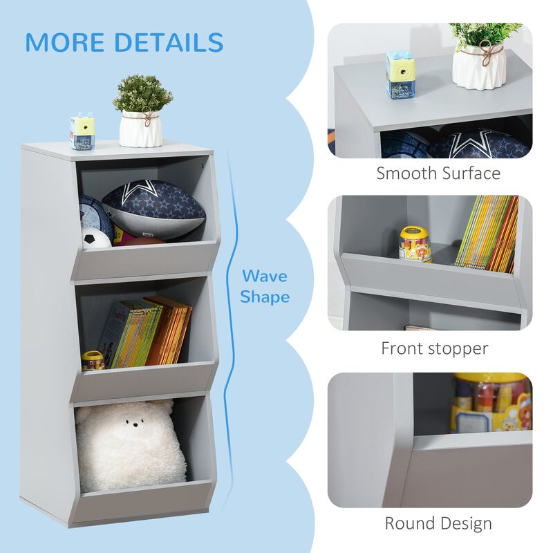 Gray Kids' Bookcase: 3-Shelf Anti-toppling Storage Cabinet Organizer