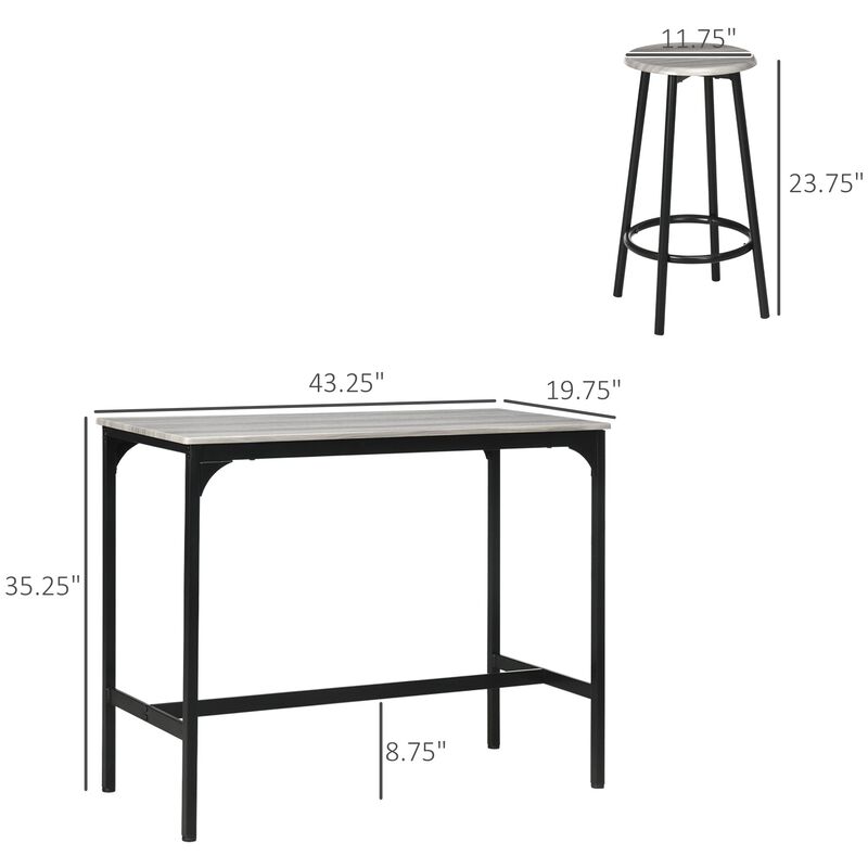 Gray Industrial Dining: 5-Piece Bar Set with Table and Round Stools