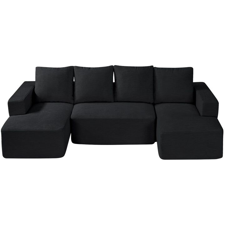 U Shaped Modular Sectional Sofa with Chaise and Cushions, Corduroy Sofa Couch