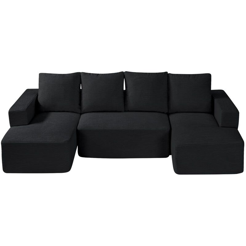 U Shaped Modular Sectional Sofa with Chaise and Cushions, Corduroy Sofa Couch image number 0