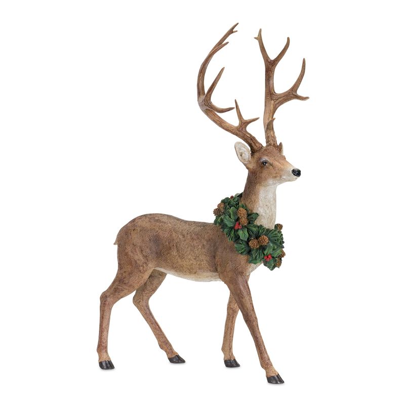 Set of 2 Resin Deer with Wreath for Charming Seasonal Decorations