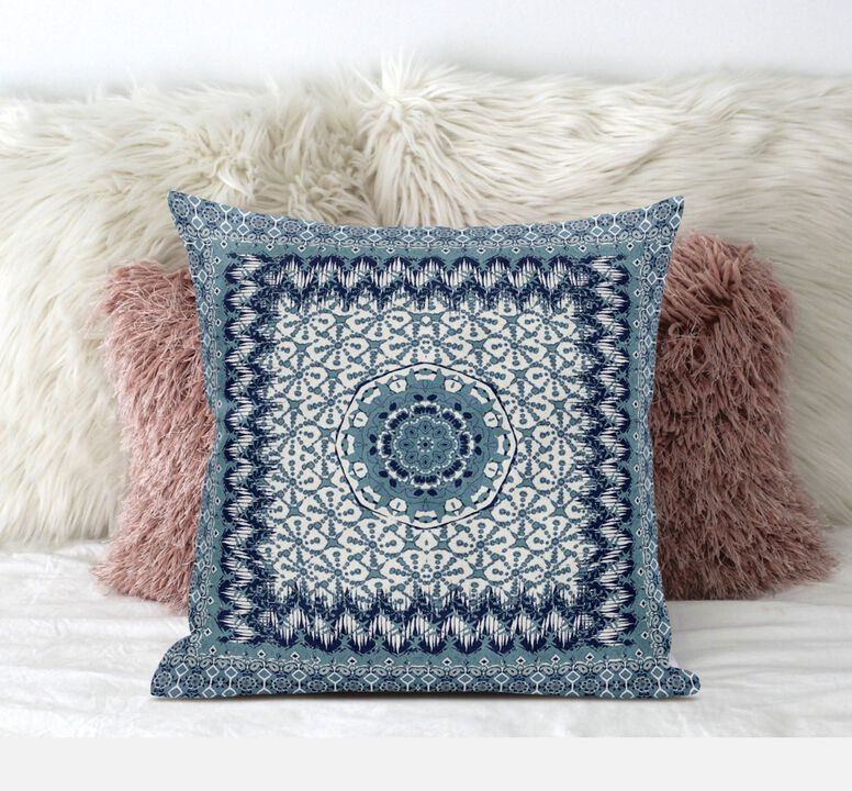 Homezia 20"Blue White Holy Floral Zippered Suede Throw Pillow