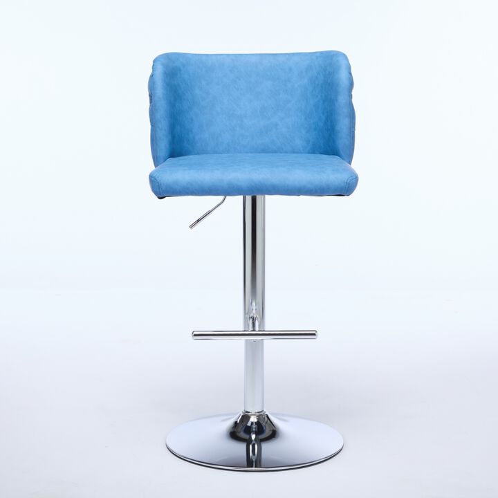 Streamdale Adjustable Chrome Base Bar Stools with Tufted Backs (Blue, Set of 2)
