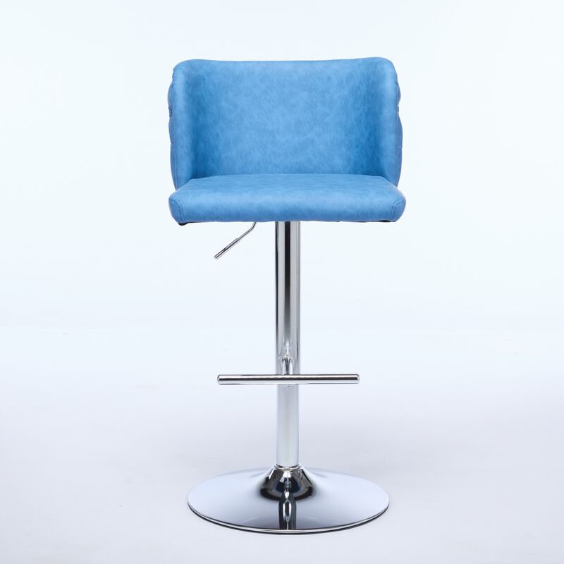 Streamdale Adjustable Chrome Base Bar Stools with Tufted Backs (Blue, Set of 2)