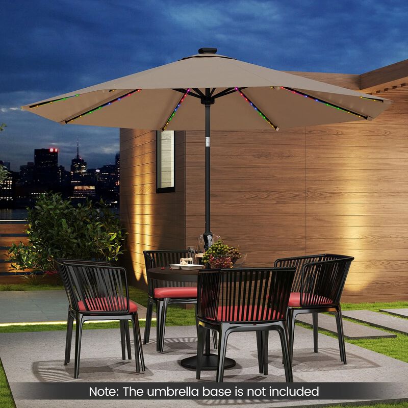 10 Feet Solar Patio Umbrella with 96 RGB Flowing LED Lights and Tilt Adjustment image number 2