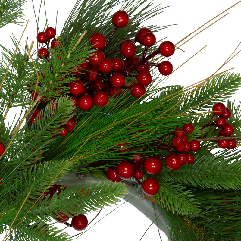 24-Inch Mixed Pine and Red Berry Artificial Christmas Wreath - Unlit image number 1