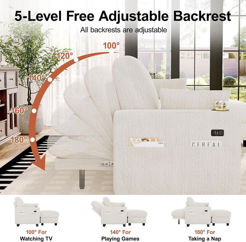 Vipbear 100 Inch Modular Sectional Sofa, Soft Chenille L Shaped Couch with Moveable Storage Ottoman image number 7