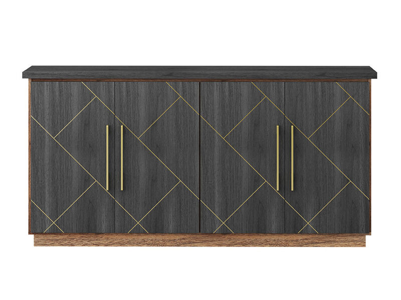 BELLEZE Buffet Cabinet With Storage, 65" Sideboard Cabinet with Storage and Decorative Doors, Modern Buffet table Console Table for Dinning Room, Kitchen & Living Room (Espresso Black)