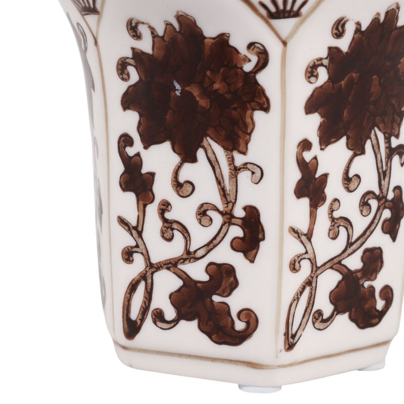 4", 6oz Fluted Chinoiserie Candle, Brown/white image number 4