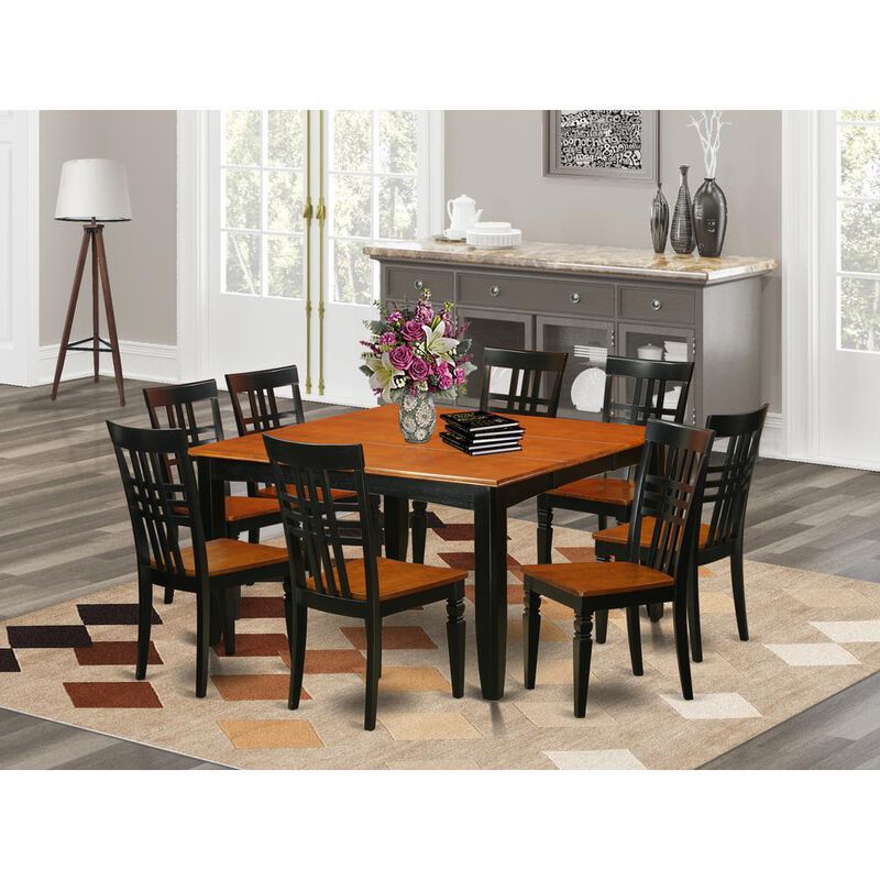 9 Pc Kitchen Table set with a Dining Table and 8 Dining Chairs in Black and Cherry