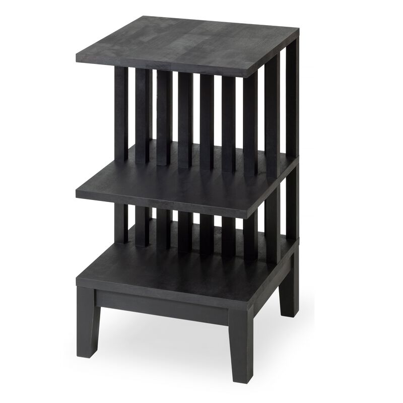 Black Hardwood Stand with Three Shelves - High-end Modern Farmhouse Side Table