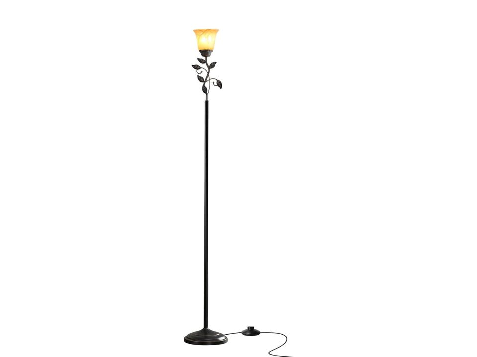 72 Inch Farmhouse Floor Lamp Rustic Leaf Design with Amber Shade for Living Room