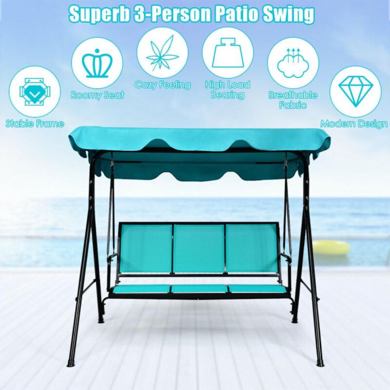 Hivvago 3 Person Steel Frame Patio Swing with Polyester Angle and Adjustable Canopy