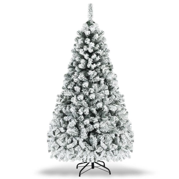 Hivvago Pre-Lit Premium Snow Flocked Hinged Artificial Christmas Tree