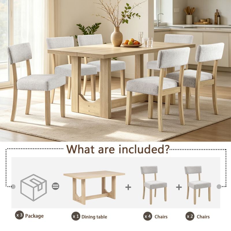 7 Piece Dining Table Set for 6, rectangular dining table set with 6 chairs, modern farmhouse kitchen dining table set, wood dining set image number 5