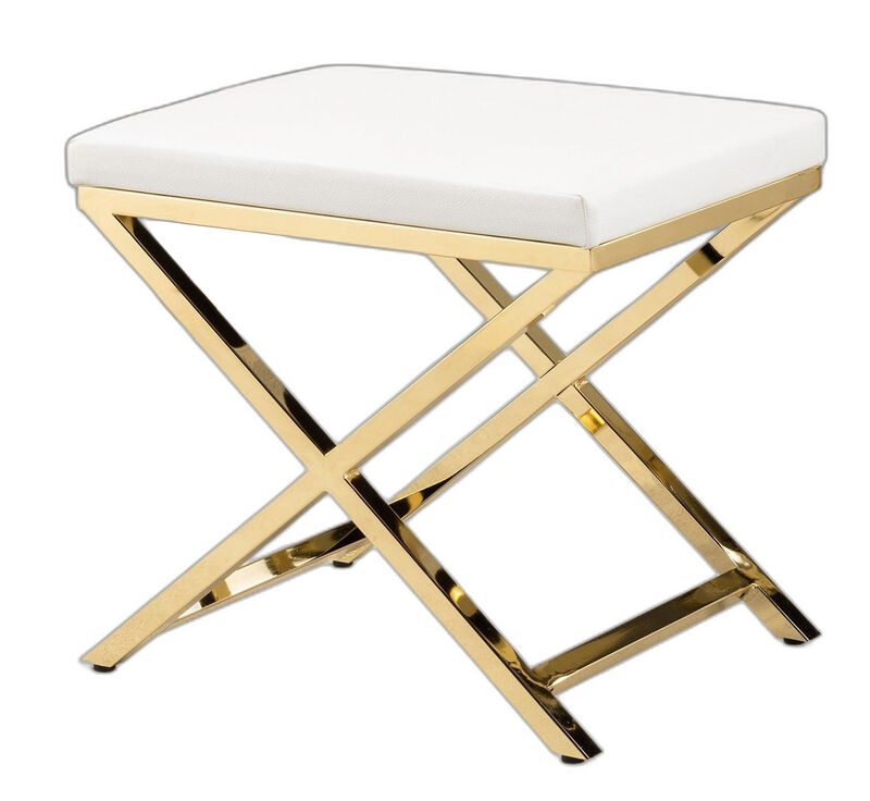 HomeRoots 21" White and Gold Faux Leather Vanity Chair