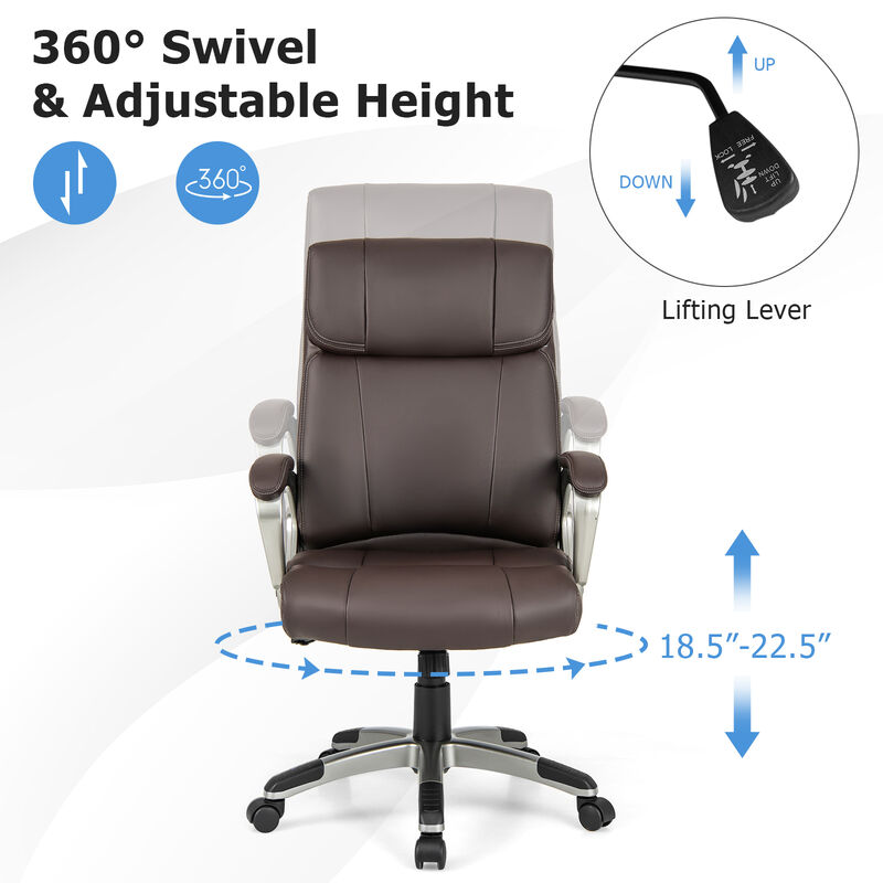 Swivel Ergonomic Office Chair Computer Desk Chair with Wheels-Brown