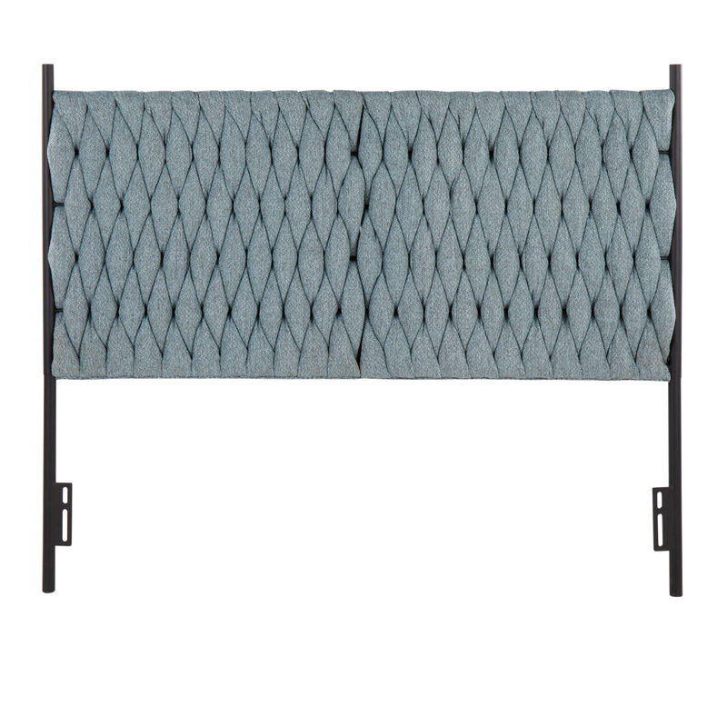 Braided Matisse Queen Size Headboard in Black Metal and Blue Fabric by Lumi Source