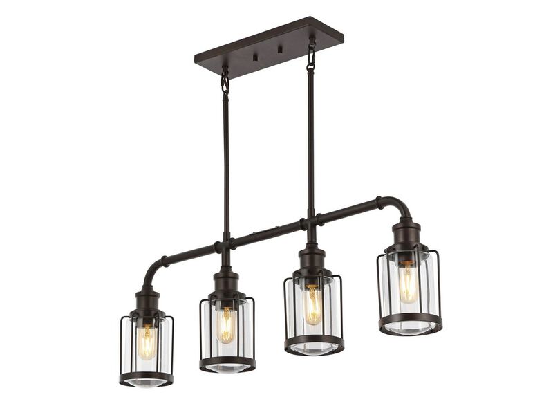Abbott 34" 4-Light Farmhouse Industrial Iron/Glass Linear LED Pendant, Oil Rubbed Bronze/Clear image number 1