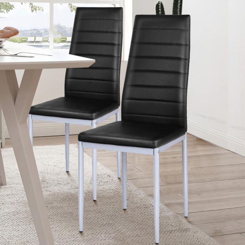 Hivvago 4 Pieces PVC Elegant Design Leather Dining Chairs with Solid Metal Legs