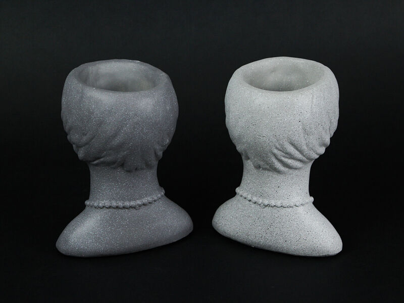 Set of 2 Roaring 20's Flapper Lady Gray Concrete Head Mini Planter 6 Inches Tall image number 3