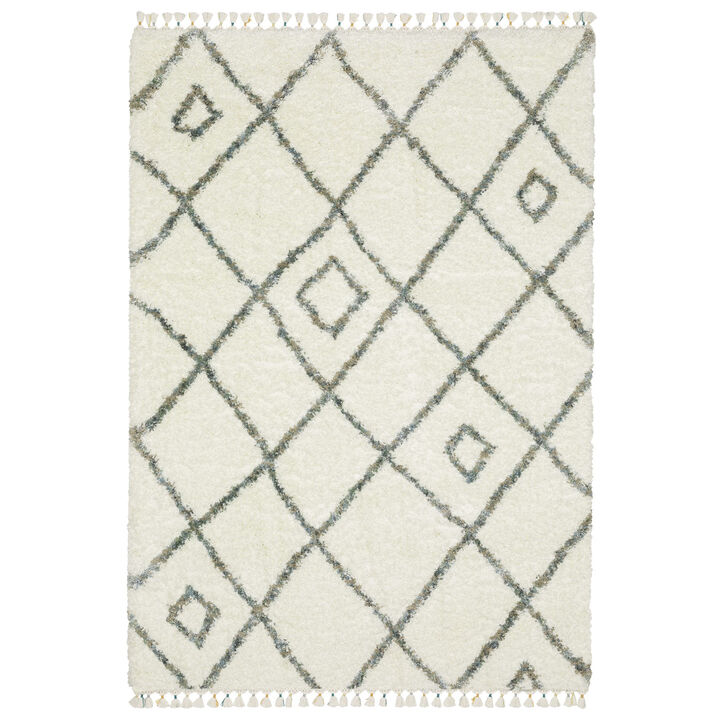 HomeRoots Diamond Shag Area Rug With Fringe