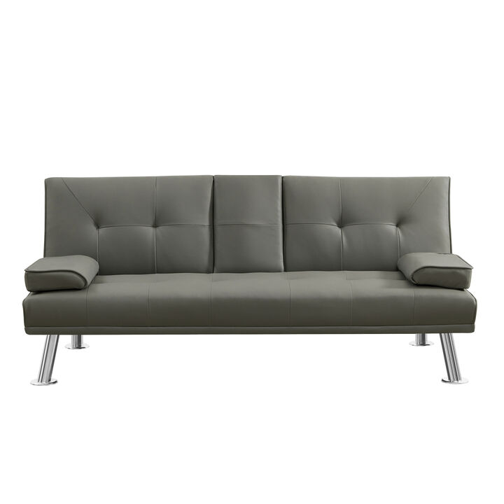 GREY PU SOFA BED WITH CUP HOLDER