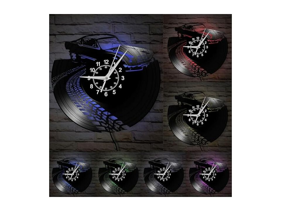 Retro Car Colors Luminous Garage Vintage Wall Clock 12 Inch Silent Non Ticking