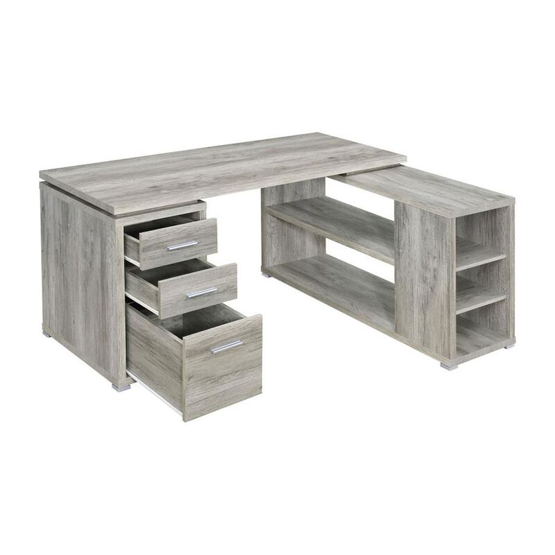 Simple Relax L-Shape Office Desk with 3 Drawers Grey Driftwood image number 2